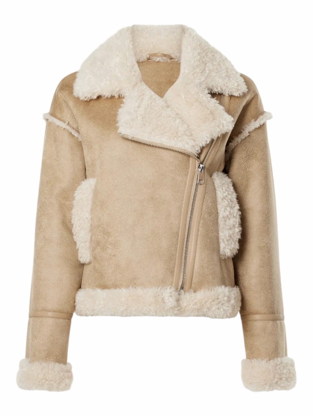 NWT! ANTHROPOLOGIE | NVLT Neutral Vegan Shearling Faux Fur Moto Jacket Size XXS